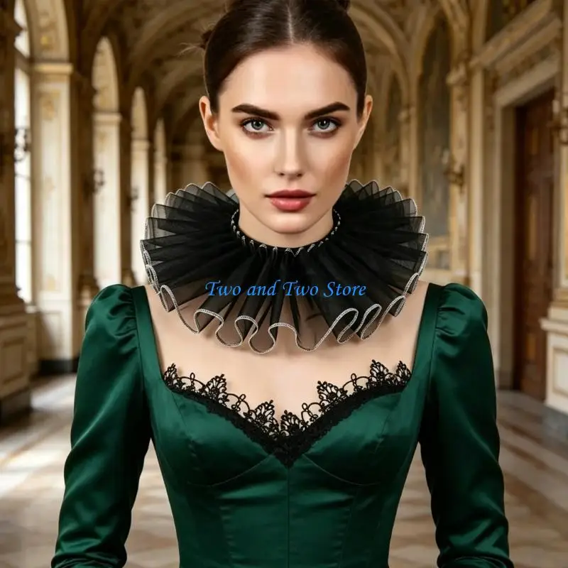 HX6F Cosplay Ruffled Neckpiece Fashionable Organza Theater Collar For Photo Props