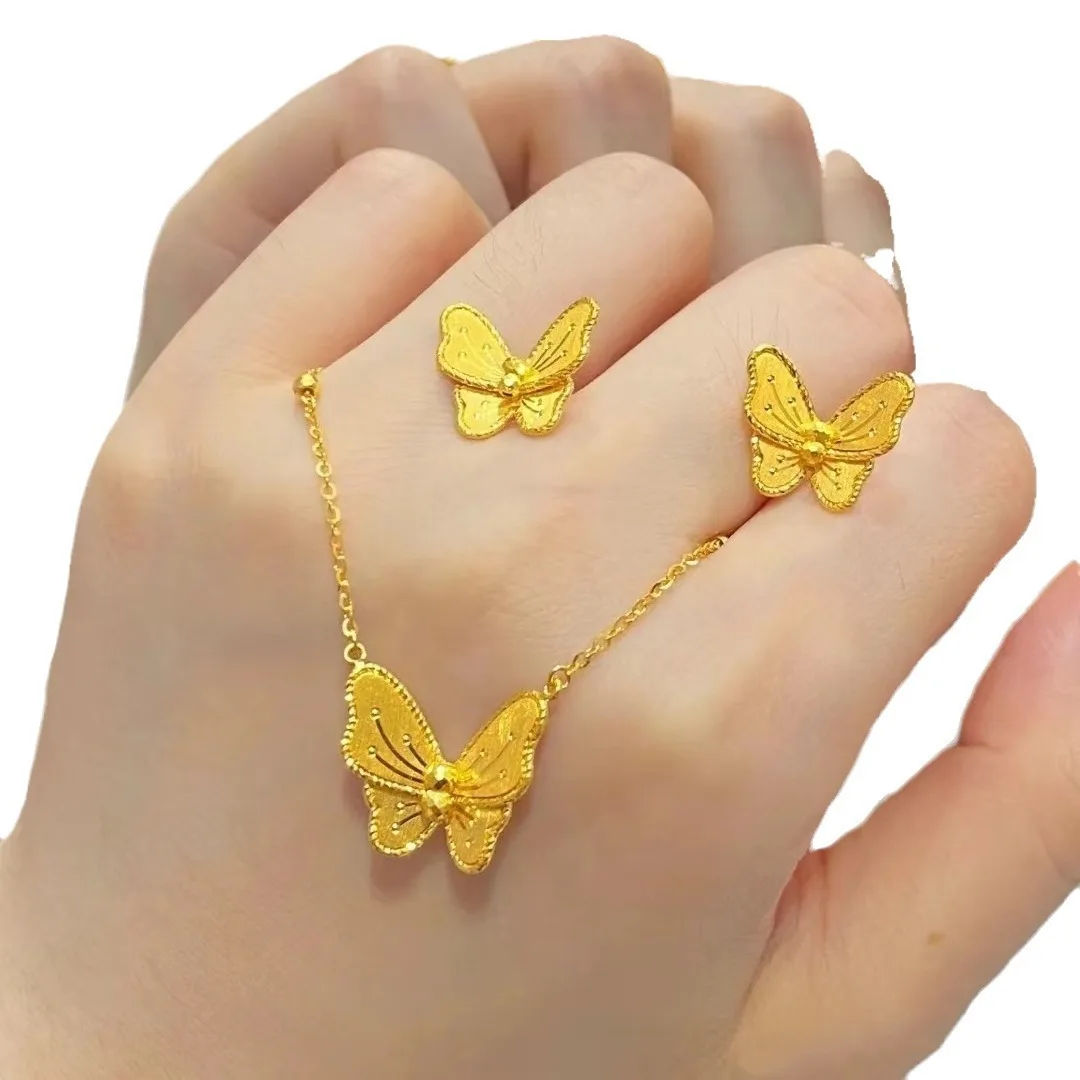 

Роскошное ожерелье-подвеска из чистого золота 24K 9999 пробы с цветком и бабочкой в стиле фестиваля Луны, универсальная цепочка на ключицу для женщин