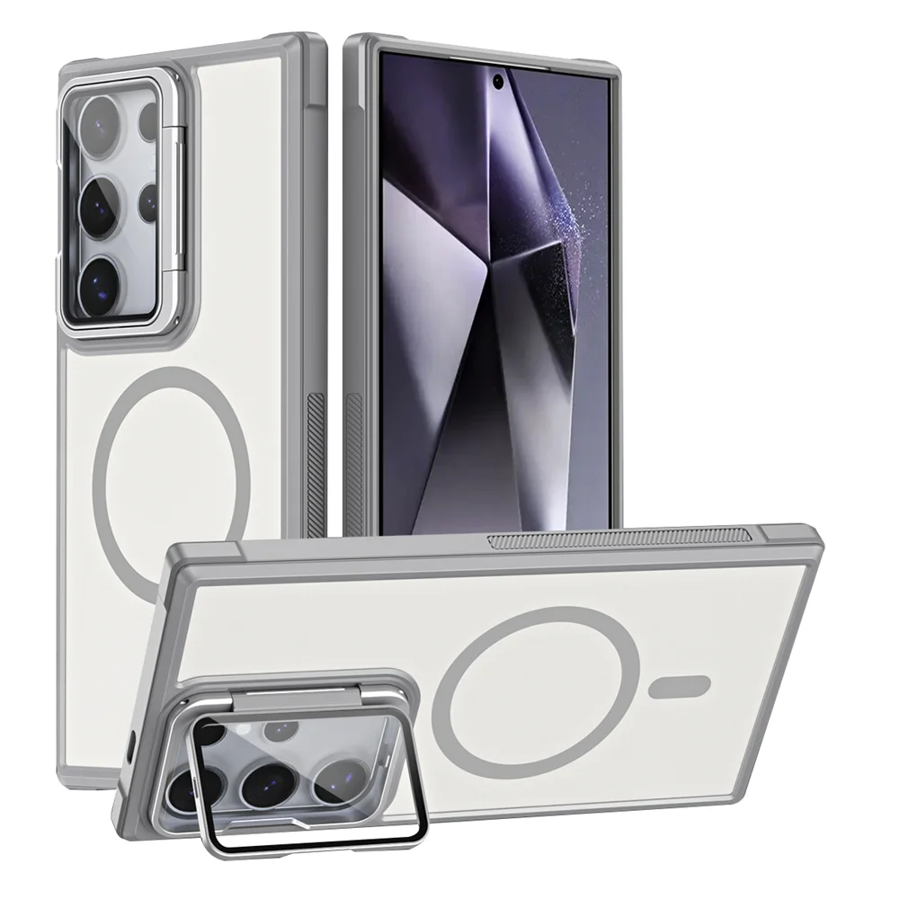 

Складная стеклянная подставка для объектива, магнитный матовый чехол для Samsung Galaxy S24 Ultra S23 Plus, защитная жесткая крышка для камеры с беспроводной зарядкой