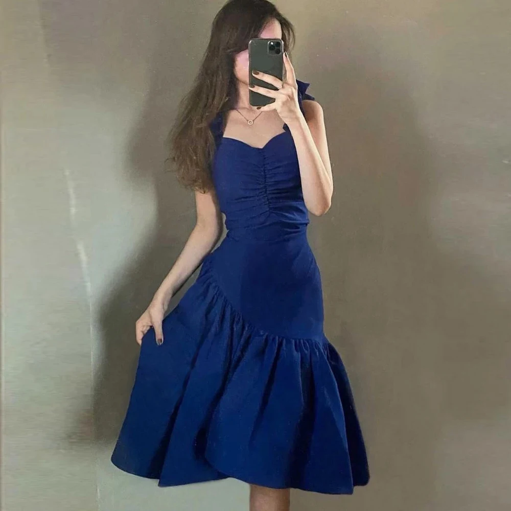 Simple Royal Blue Sweetheart Mermaid Customized Formal Occasion Prom Dresses Knee Length Women Evening Party Dresses