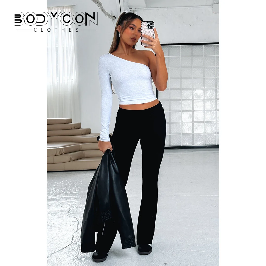 Women\'s Solid Woman Pants Slim Fitting High Waisted Streetwear Casual Flare Pants Women Clothes Full Length Capris Trousers