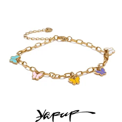 Yhpup Summer Stainless Steel Enamel Butterfly Drop Chain Anklet for Women Waterproof 18K PVD Plated Fashion Jewelry