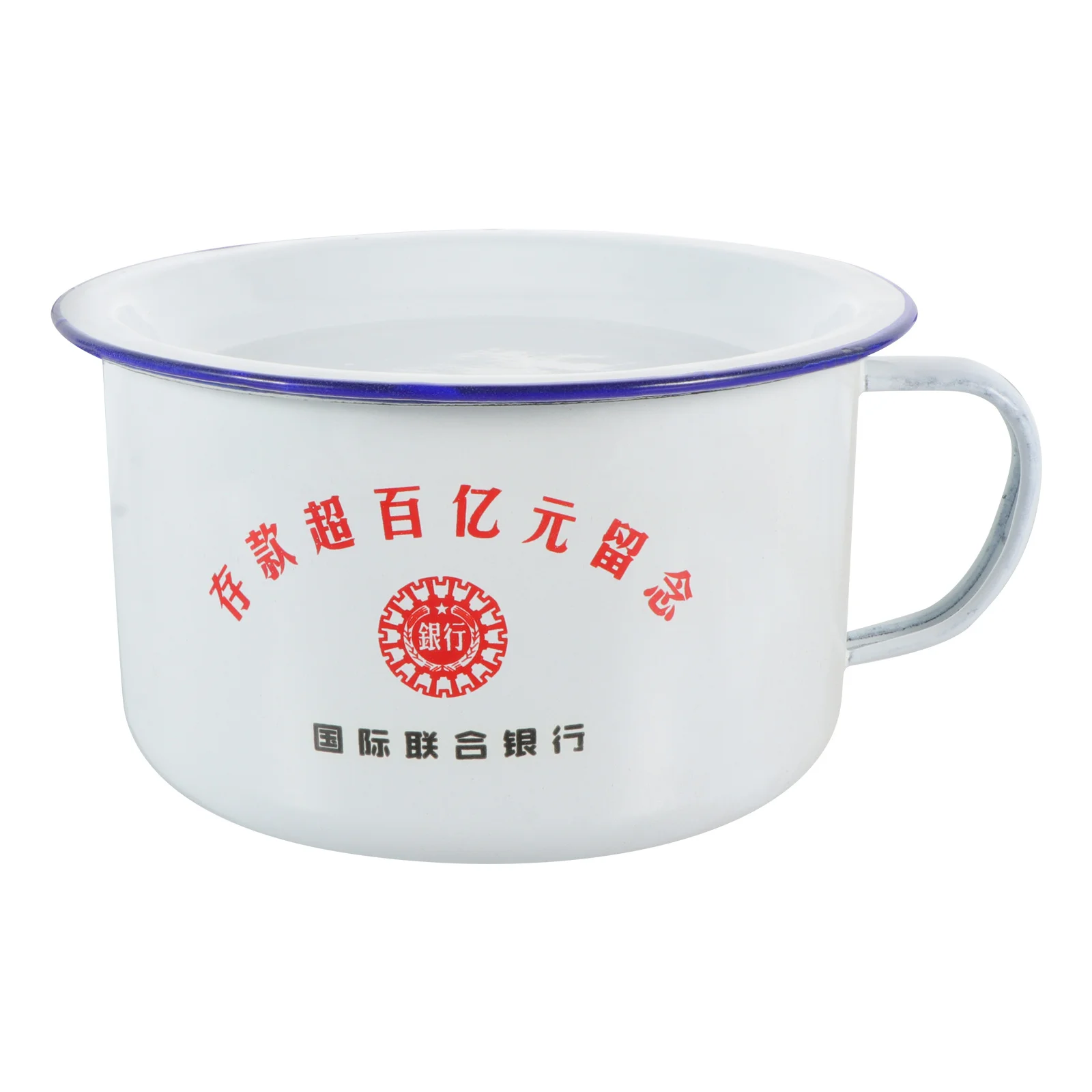 

1Set Covered Enamel Bowl Large Capacity Retro Metal Handle Practical Use for Soup Dishes Fruit Storage Enamel Bowl