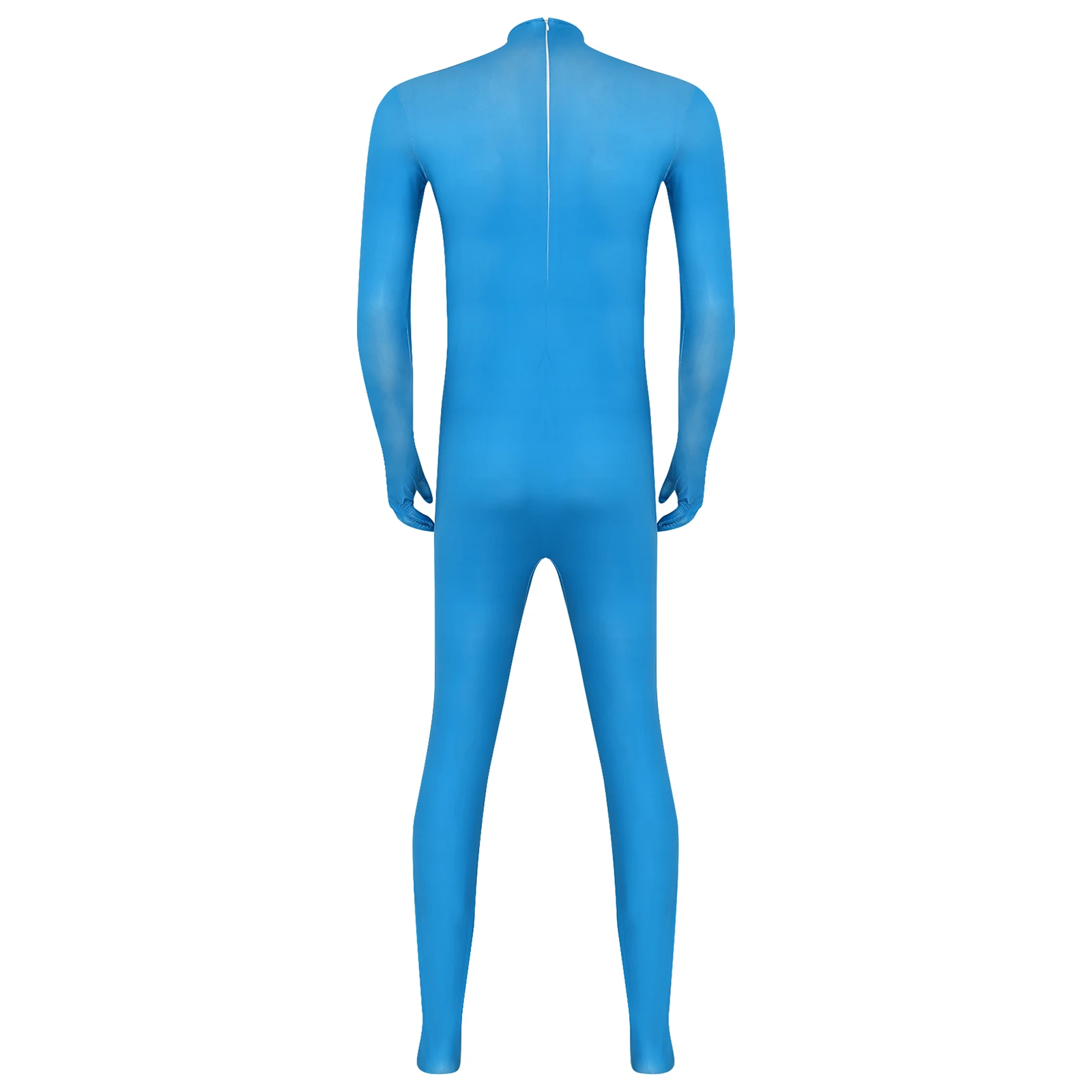 Mens Bodystockings Long Sleeve Gloved Jumpsuit One-piece Spandex Nylon Stretchy Bodysuit for Gymnastics Ballet Fitness