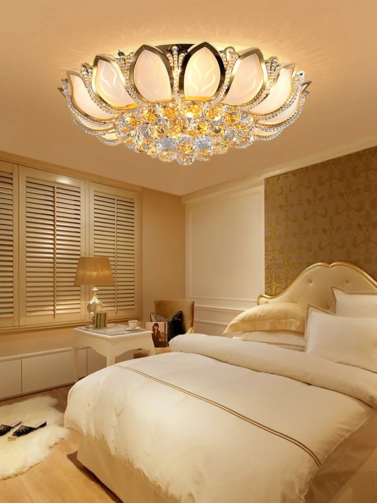 

Dining Room Crystal Ceiling Light Luxury Elegant Bedroom round Lotus Crystal Lamp New Room Light Luxury LED Lamp