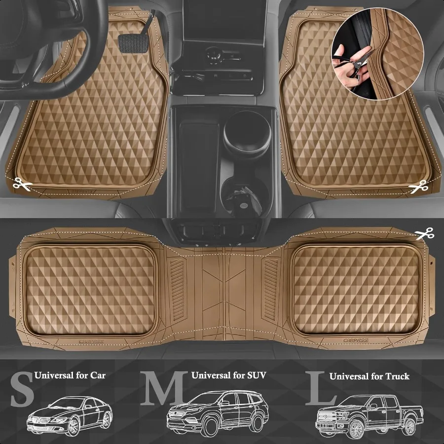 Heavy Duty Rubber Beige Car Floor Mats and Cargo Liners Deep Dish AllWeather Trunk Mats Durable AntiSlip 3D Rhombus Waterproof