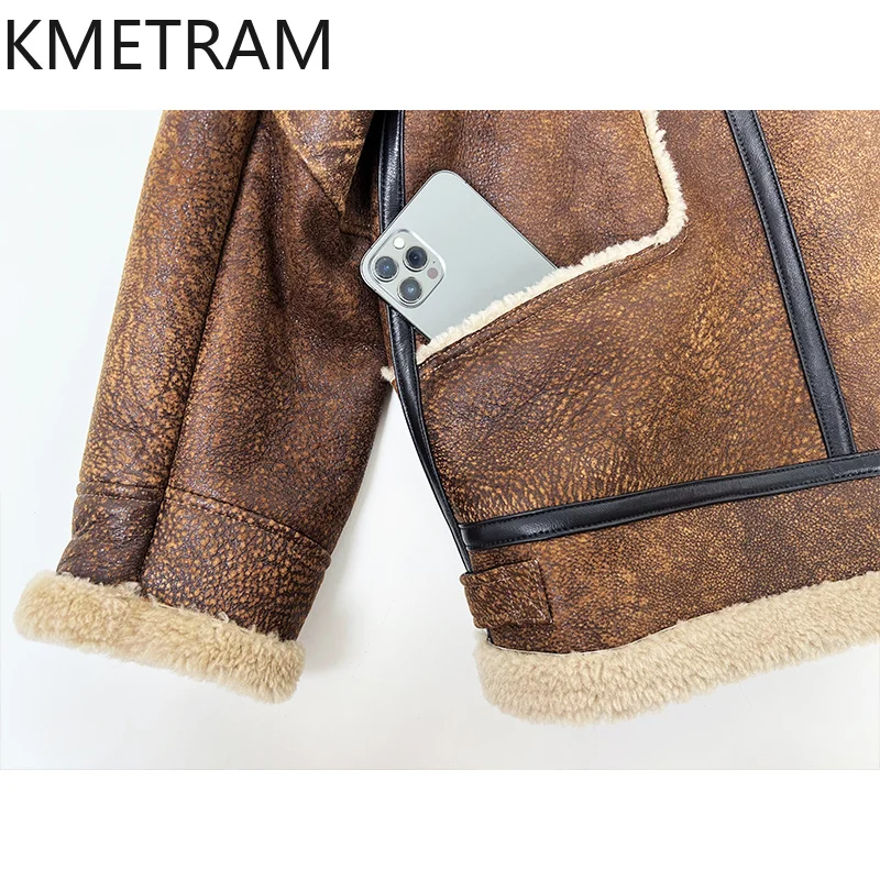 Natural Sheepskin Wool Double Faced Fur Jacket Women Vintage Brown Real Fur Coat Winter Leather Jackets Woman Clothing 2025 шуба