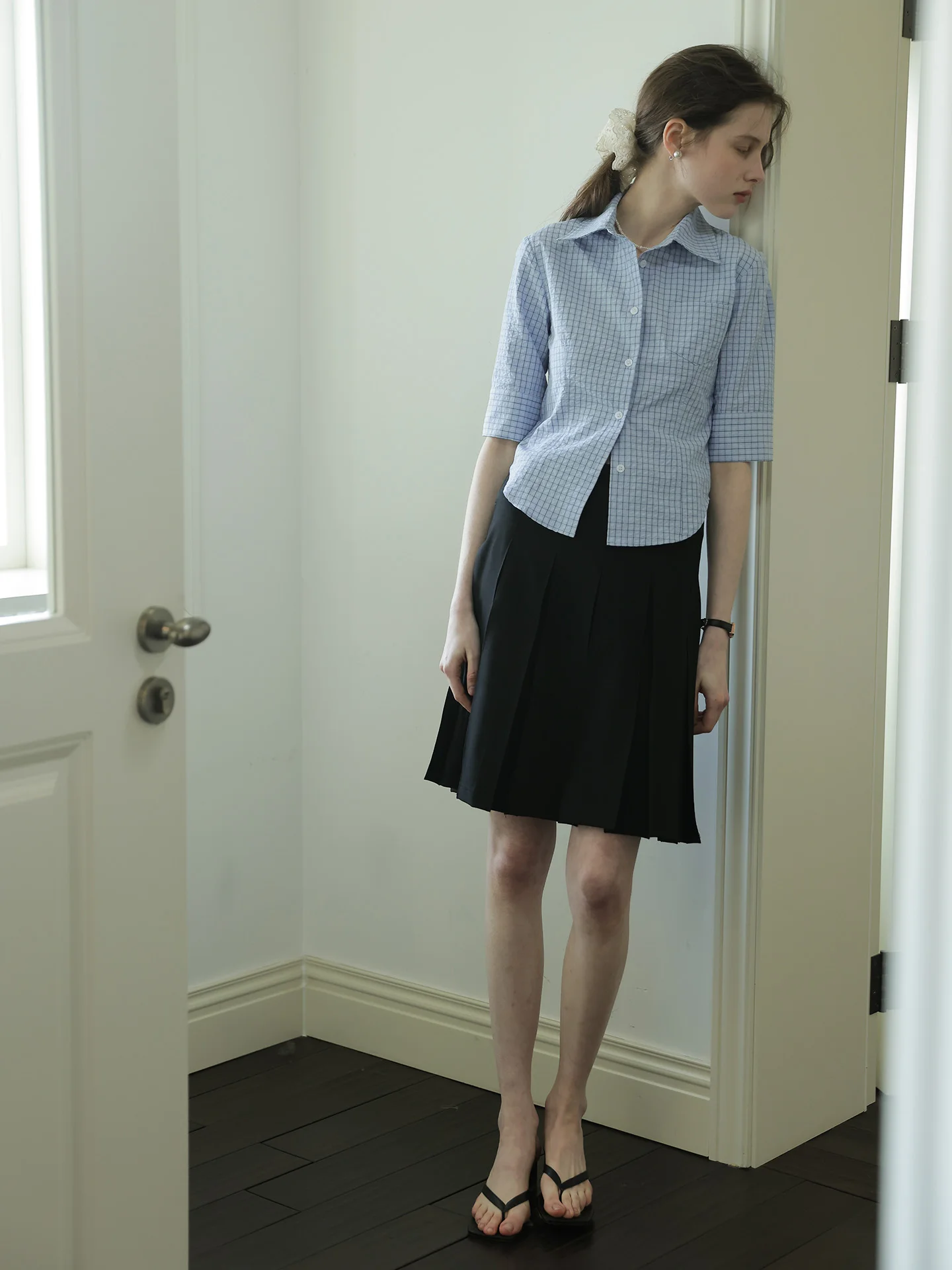 

Синяя клетчатая рубашка из хлопка приталенного кроя, женская легкая рубашка в винтажном американском стиле, повседневная летняя рубашка прямого кроя