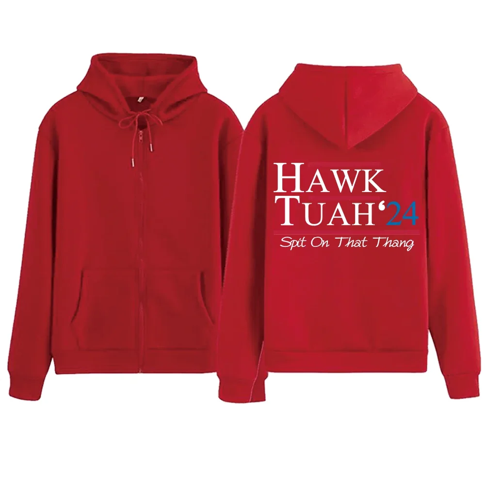 Hawk Tuah Spit on That Thang Zip Up Hoodie Women Men Harajuku Sweatshirt Streetwear Hip Hop Zipper Hooded Jacket Male Tracksuit