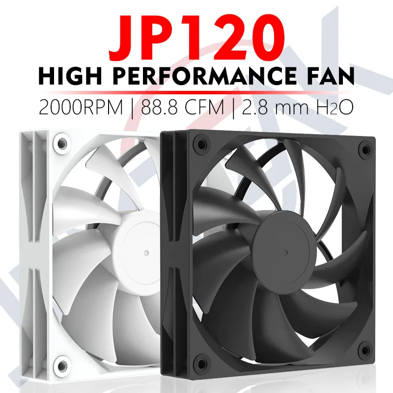 JUMPEAK JP120 120mm Fan 2000RPM High Speed 4PIN PWM Silent Hydraulic Bearing 12cm Cooling Fans for Gaming PC Case Liquid Cooler