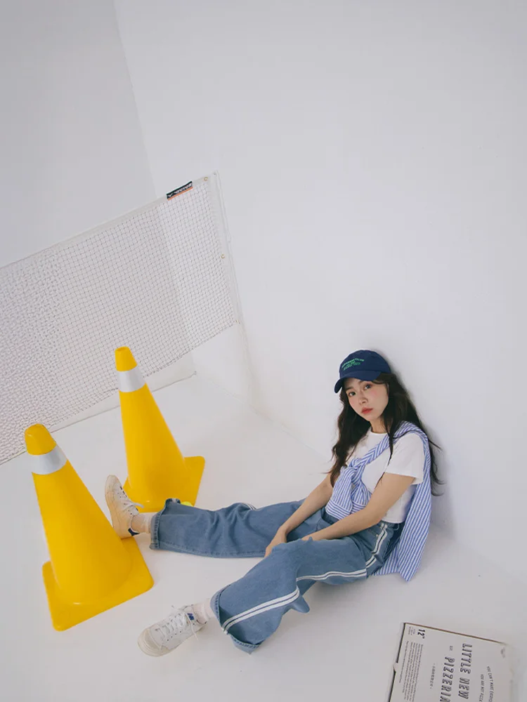 

Новые женские повседневные брюки Queenop с высокой талией, цветные, из хлопкового денима, свободного кроя, прямые штанины