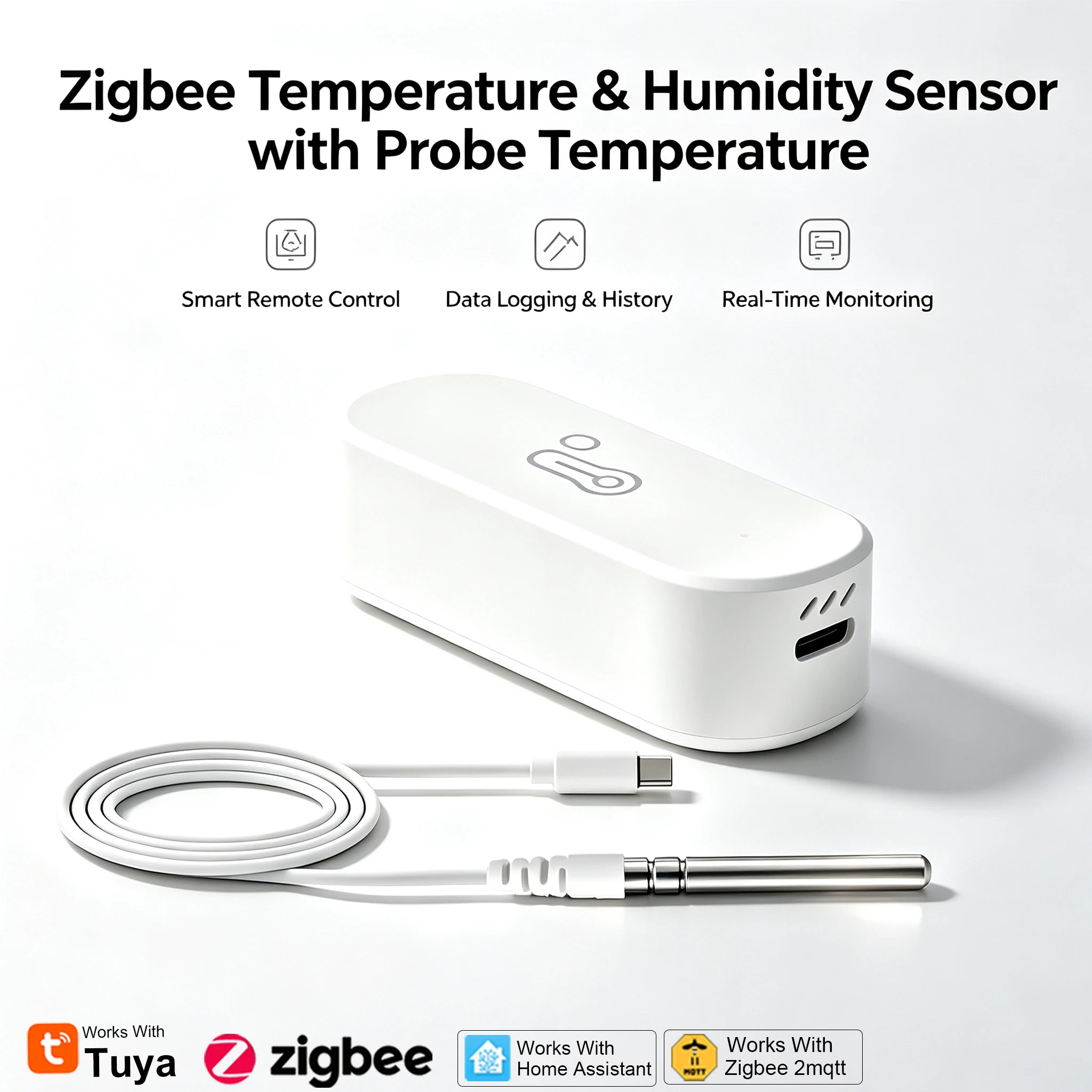Zigbee Temperature Humidity Sensor With External Probe Thermometer Smart Life TUYA 2MQTT Remote Monitor For Plants Aquarium Pool