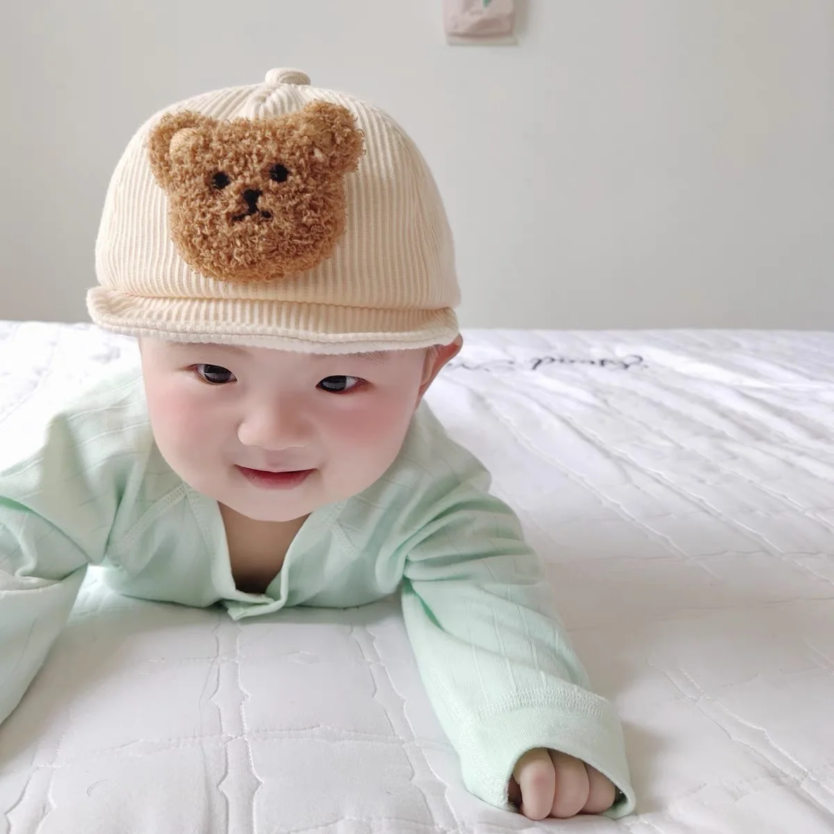 Cartoon Bear Baby Baseball Cap Solid Adjustable Soft-brim Peaked Hat for Kids Autumn Winter Warm Corduroy Infant Toddler Hats 모자