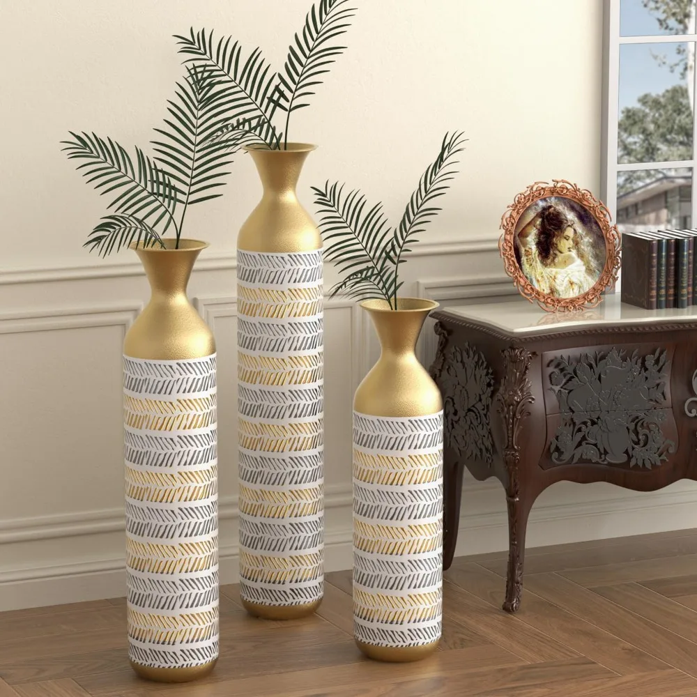 

Decorative Vase Set of 3, Oversized Floor Tall Distressed Metallic Glazed Vases