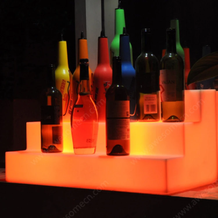 Led Ladder Whisky Wine Rack Colorful Recharging Night Lamp Luminous Shelf Jewelry Three-tier Display Wine Cabinet