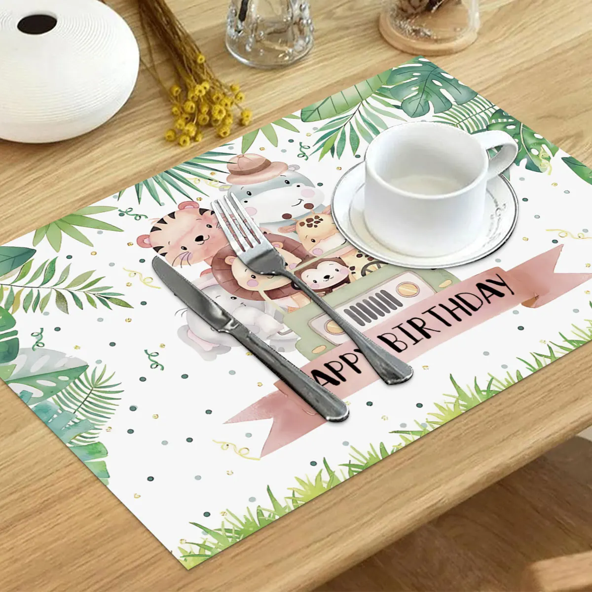 Jungle Animal Disposable Paper Placemats Happy Birthday Party Decorations Kids Butterfly Party Decor Safari Baby Shower