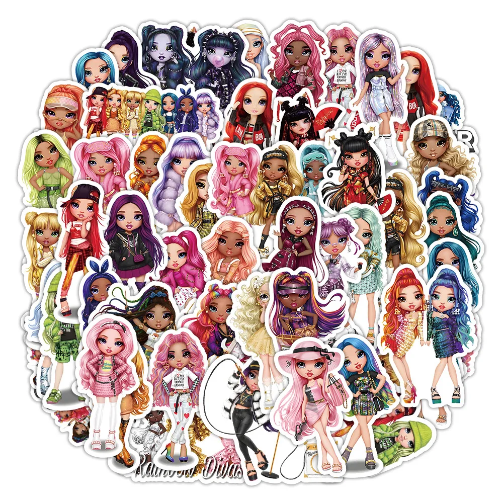 50Pcs Rainbow Princess Doll Graffiti Stickers Mobile Phone Motorcycle Suitcase DIY Decorative Waterproof Stickers  For Kids Toy