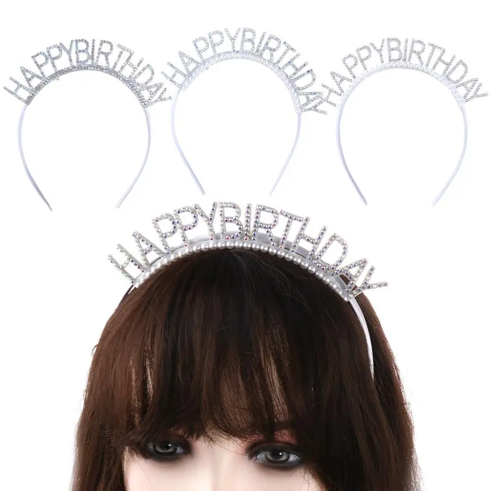 

Hat Headdress Sweet Birthday Gift Letter Pearl Queen Female Jewelry Happy Birthday Headband Birthday Hair Hoop Rhinestone Crown