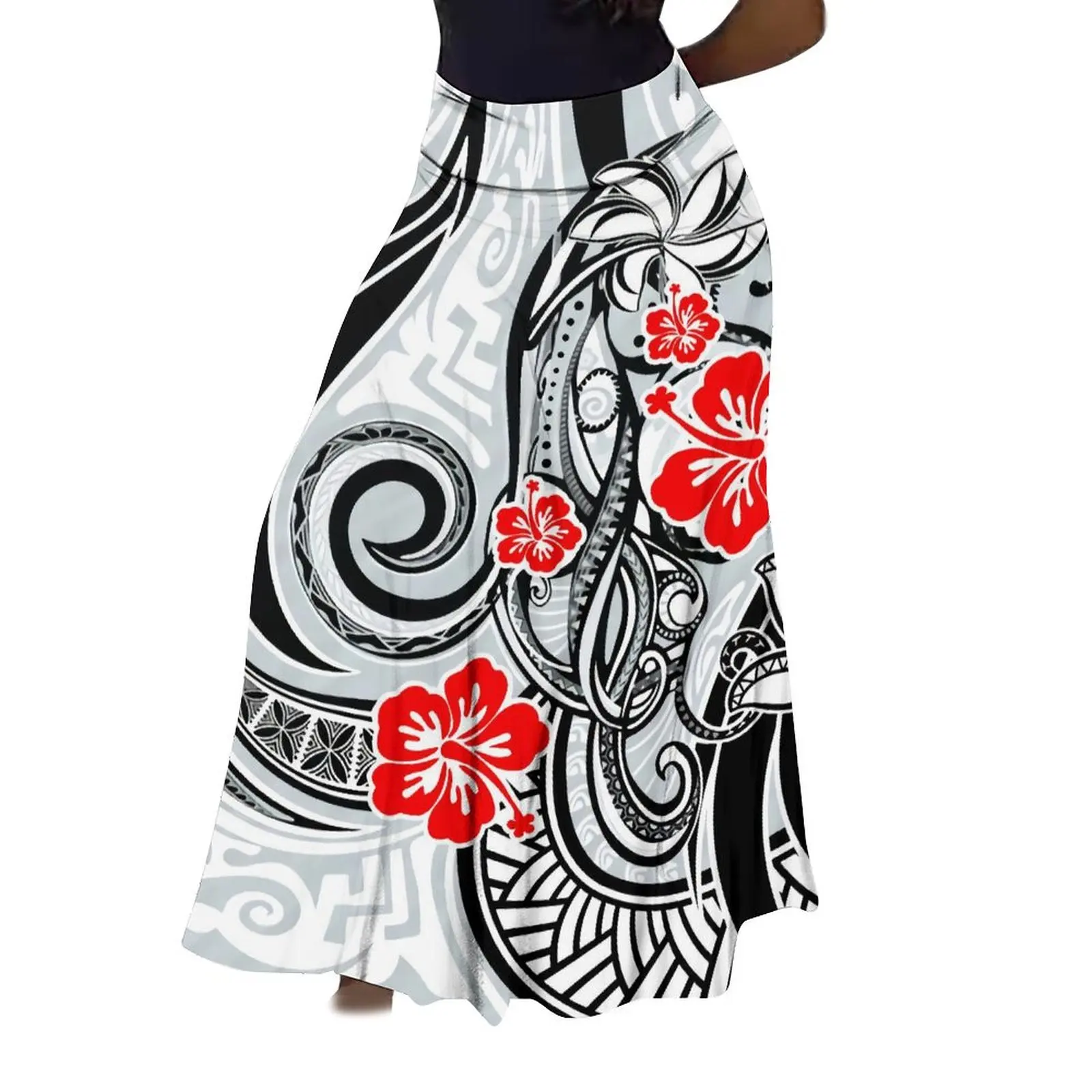 

High-Waisted Half Skirt Ladies Island Tribal Style Pattern Wholesale Custom Samoan Skirt Fluffy Maxi Skirt Polynesian Print