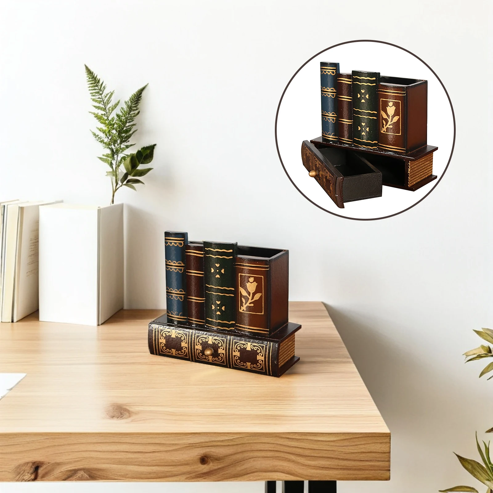 

Vintage Wooden Pen Holder Drawer Retro Brush Pot For Desk Office Home Decorative Stationery Container Tabletop Storage Organizer
