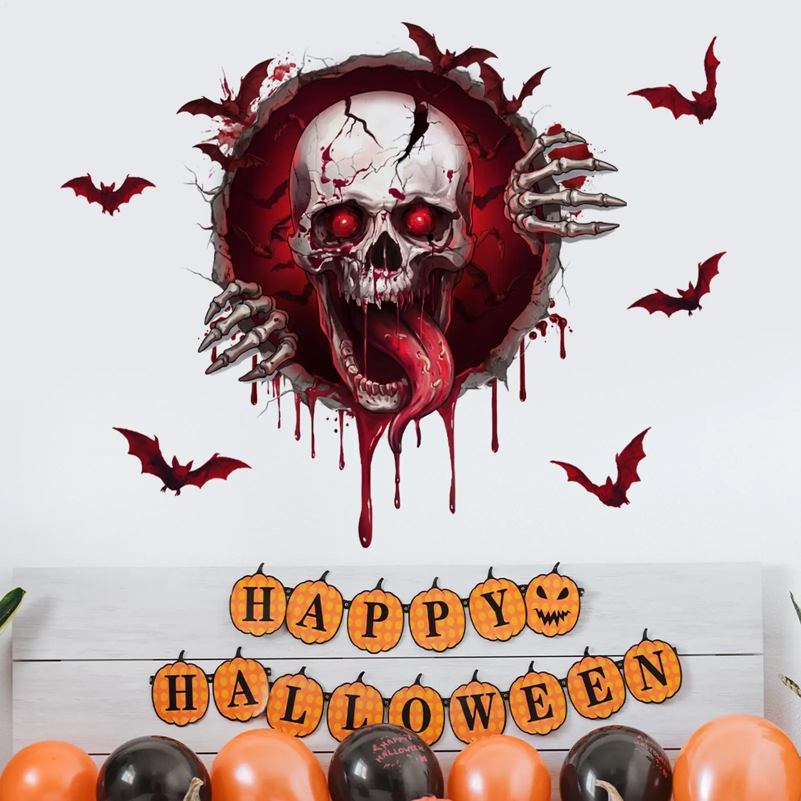 Halloween Skull Skeleton Blood Drop Bat Horror Decoration Self-Adhesive Waterproof Wall Stickers for Bathroom Toilet Wall Decal