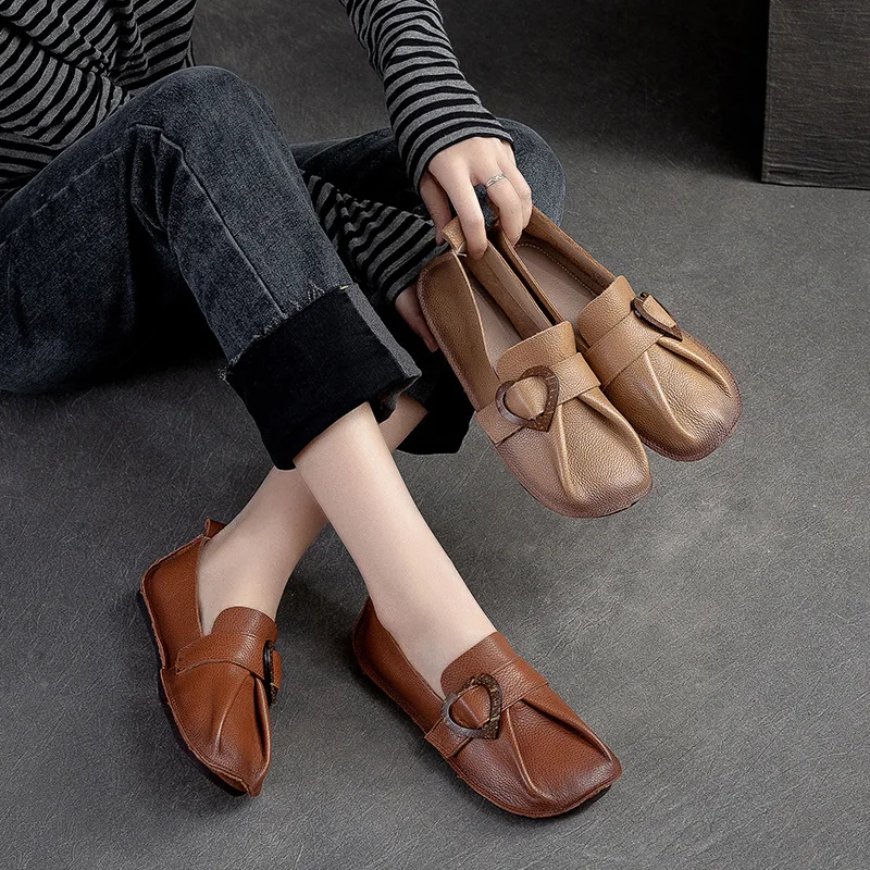 

Loafers Women Flats Leather Casual Shoes Brown Ladies Handmade Girls Low Heels Soft Genuine Leather Women Shoes Lazy Spring2023