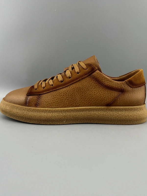 

Leather Spor Retro Men's oes Casual Outdoor Flat Heel round Toe Glue Sti Rubber Bot Plain Color Car Sewing Line