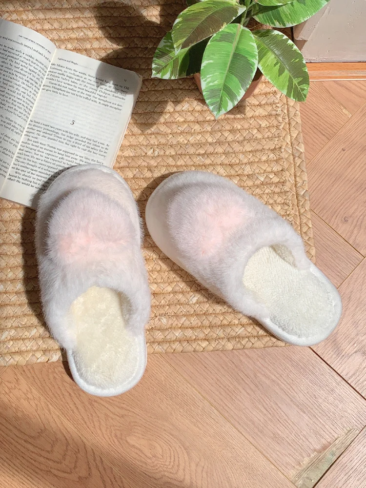 

Plush Heart Home Slippers For Women 2023 Autumn Winter Ins Anti Slip Indoor Warm Cotton Furry Slippers Household Floor Slipper