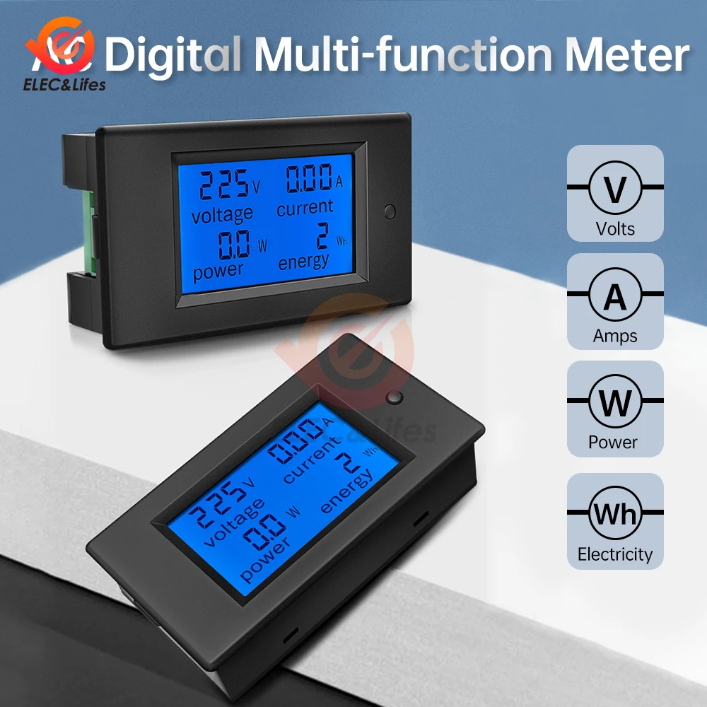 AC 80-260V 32A 63A LCD Digital Volt Watt Power Meter Ammeter Voltmeter voltage meter Energy Voltmeter Ammeter Watt Kwh Meter