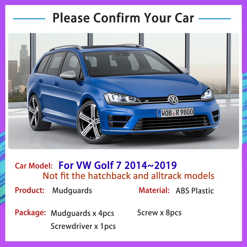 For Volkswagen Golf 7 MK7 2015 2016 2017 2014~2019 Estate Variant Wagon 4 PCS Fender Mud Flaps Mudguards Car Auto Accessories