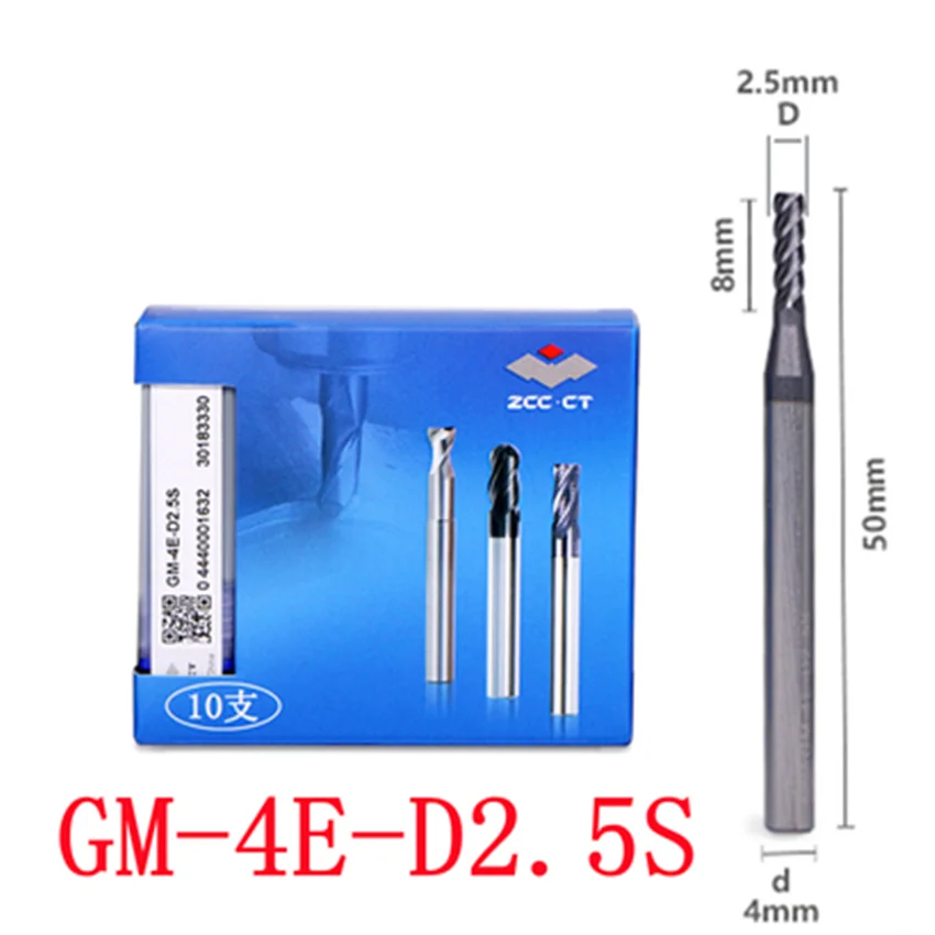 GM-4E-D2.5S ZCC.CT CNC Four flute Flat head tungsten steel end mill GM-4E 45 ° 4 Flute Flat end mill Φ2.5s*4.0*8*50 End Mills