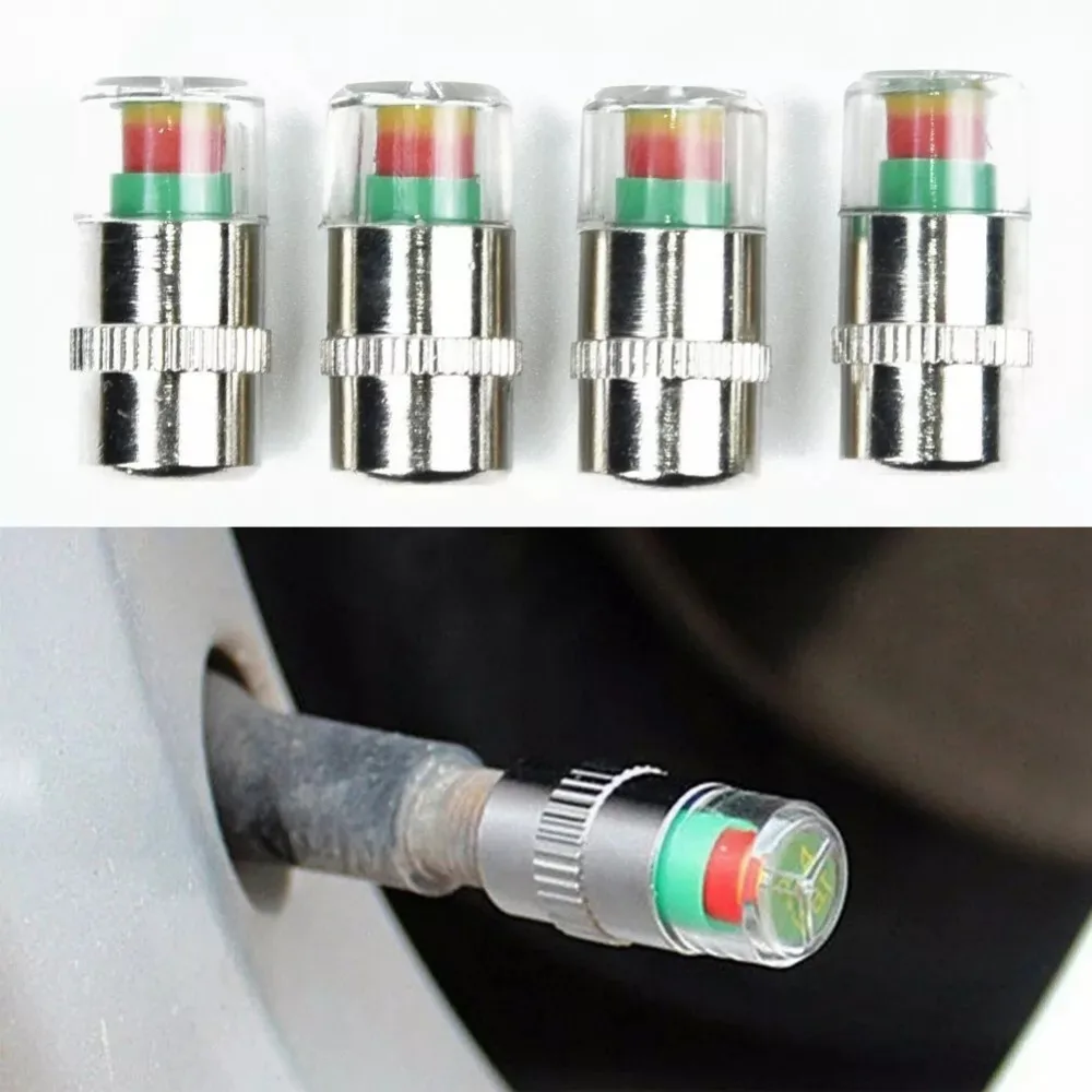 4pc Car Tire Pressure Test Cap High Precision Copper Core Auto Monitor 3 Color Eye Tire Pressure Indicator Valve Automobile Part