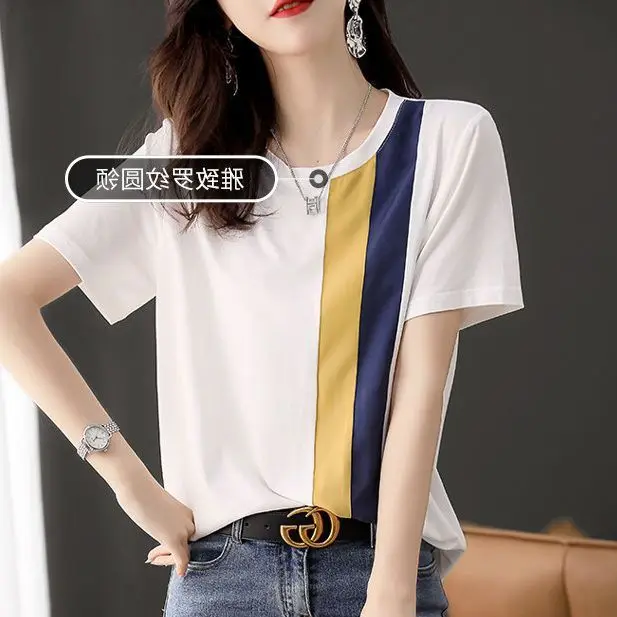 

Хлопковая рубашка-поло, женская тонкая нижняя рубашка с коротким рукавом контрастного цвета, ниша, новая модная футболка в тон, Camisas Mujer