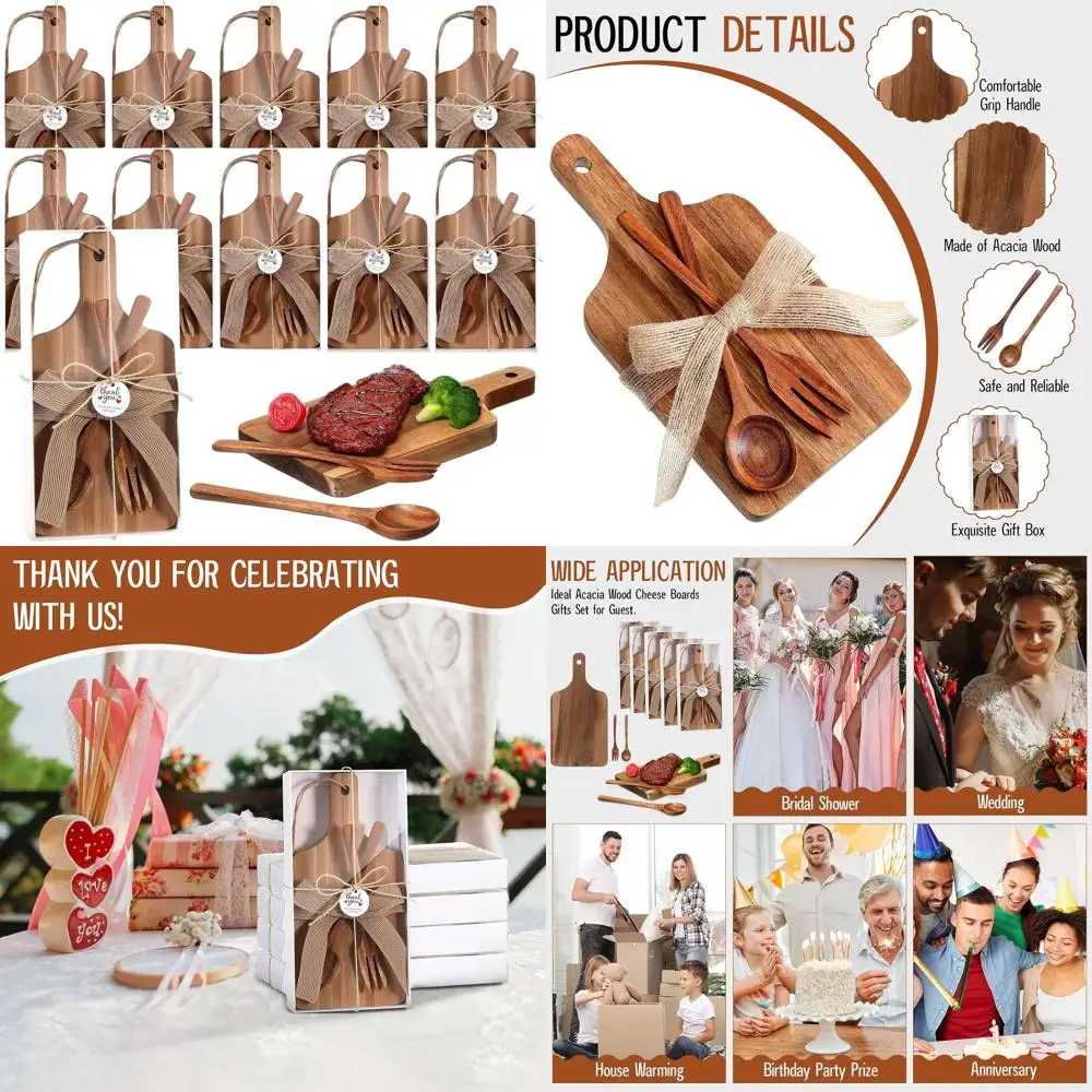 

Acacia Wood Cheese Boards Set with Serving Utensils, Gift Tags for Wedding, Baby Shower, or Christmas