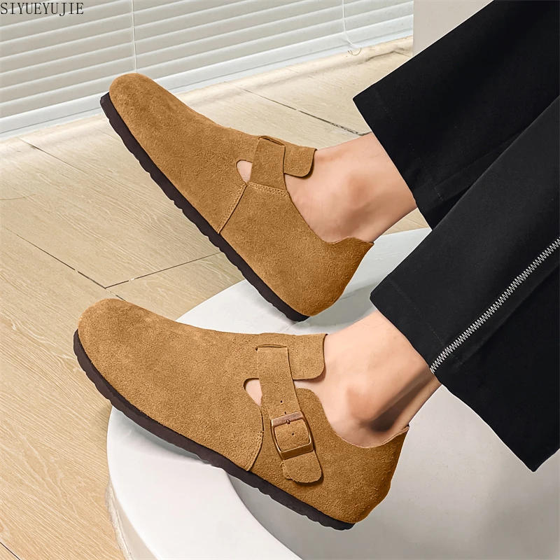 Outdoor casual fashion men's shoes High quality soft wood flat bottomed comfortable Versatile Boken four season single shoes