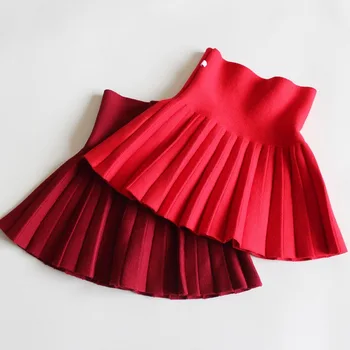 Girls Knit Pleated Skirt 4 1pcs Girls Knit Skirts Baby Autumn Winter Princess Pleated Skirts Childrens Student High Waist Mini Tutu Skirts Kids Solid Dress 4