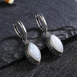 Pendientes colgantes de piedra lunar Natural para mujer, joyería de plata de ley 925, textura Retro, accesorios de fiesta de boda, regalo de moda