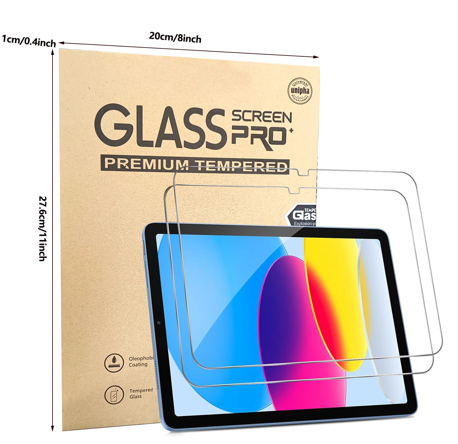 2-piece screen protector for iPad A16 11th/10th generation (2025/2022 model), tempered glass film with anti-shatter feature, eas 6