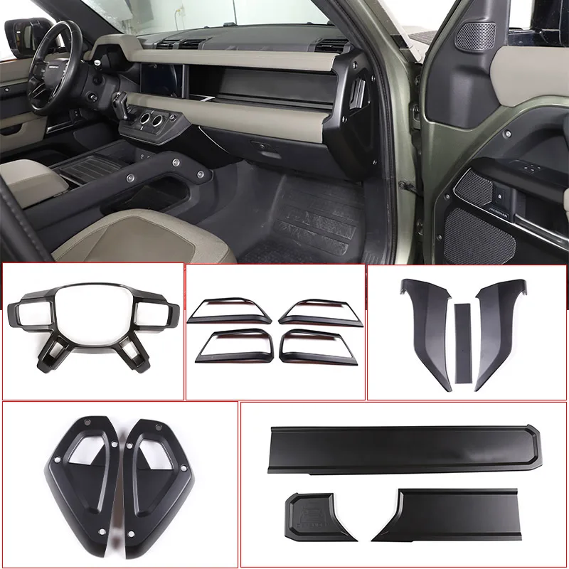 ABS Matte black For Land Rover Defender 90 110 2020-2024 Car Center Control Trim Strip Frame Cover Sticker Interior Accessories