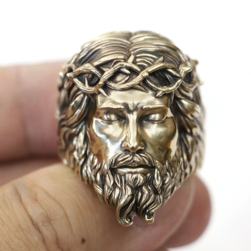 Jesus Christ Brass Ring Biker Punk Adjustable Ring BR434A US Size 8~15