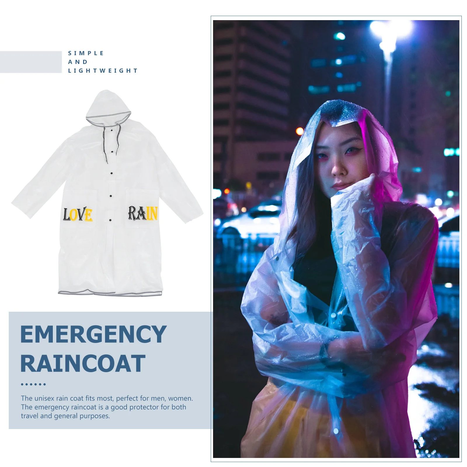 

Durable Long Rain Gears Breathable Lightweight Eva Hoodie Design Unisex Rain Coat for Men Women Travel Raincoat