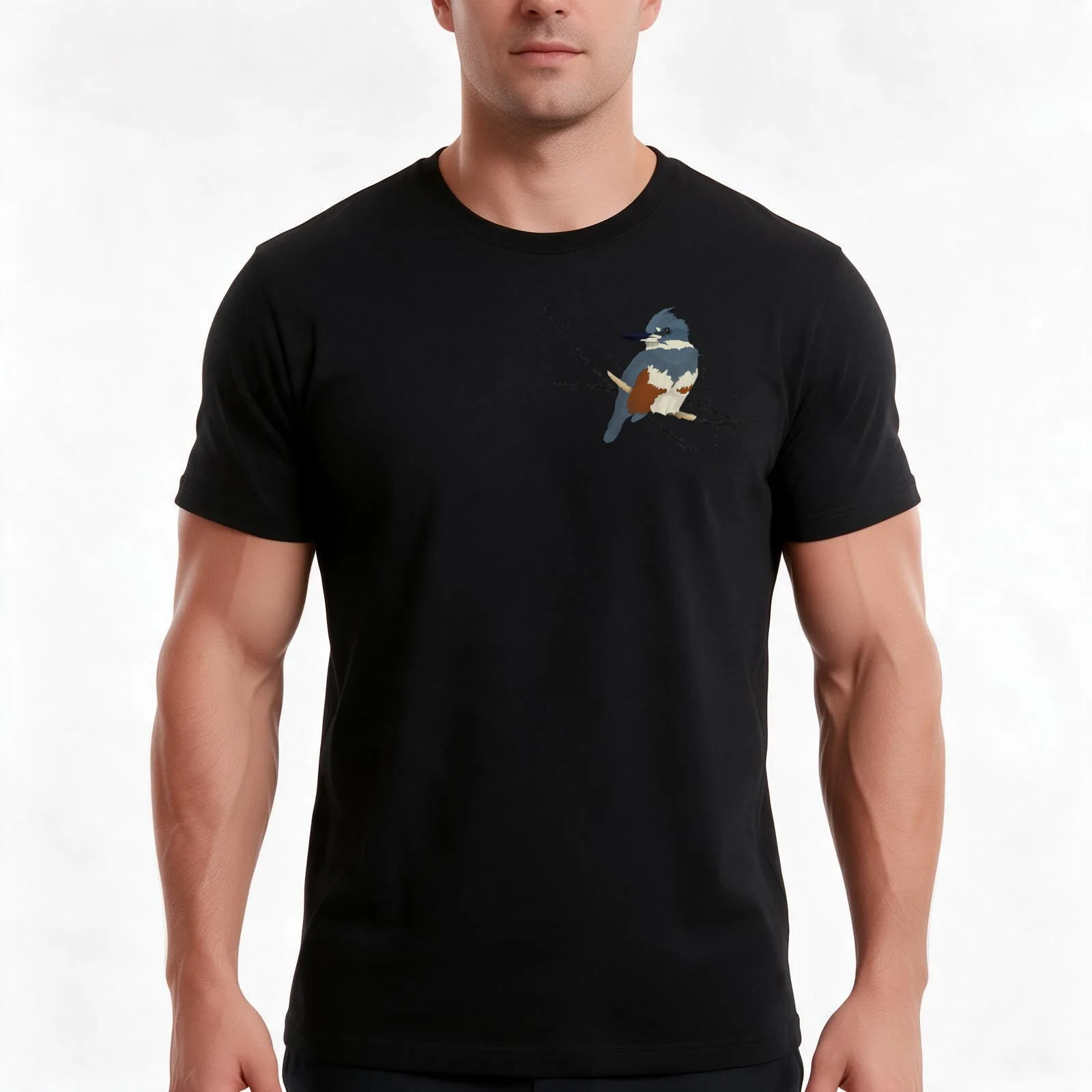 Belted Kingfisher T-Shirt, Summer Casual Cotton Tee, Oversized Streetwear Tops, Vintage Graphic Print, Loose Fit Short Sleeve