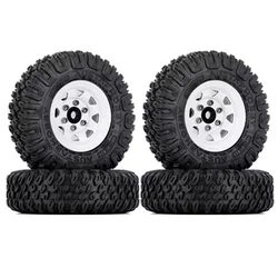 4PCS 85mm 1.55 Metal Beadlock Wheel Rims Tires Set for 1/10 RC Crawler Car Axial Yeti Jr RC4WD D90 TF2 Tamiya,White