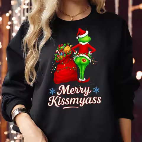 Merry KISSMYASS Sweatshirt Funny Christmas Sweater Shirt Offensive Xmas Hoodie Adult Humor Rude Ugly Sweatshirt Jumper Pullovers