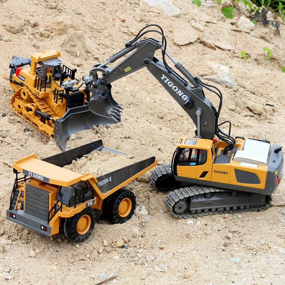 Conjunto de veículos de engenharia 1:20 11ch rc escavadeira 9ch bulldozer caminhão basculante 2.4g caminhão de controle remoto rc rastreador brinquedos para crianças