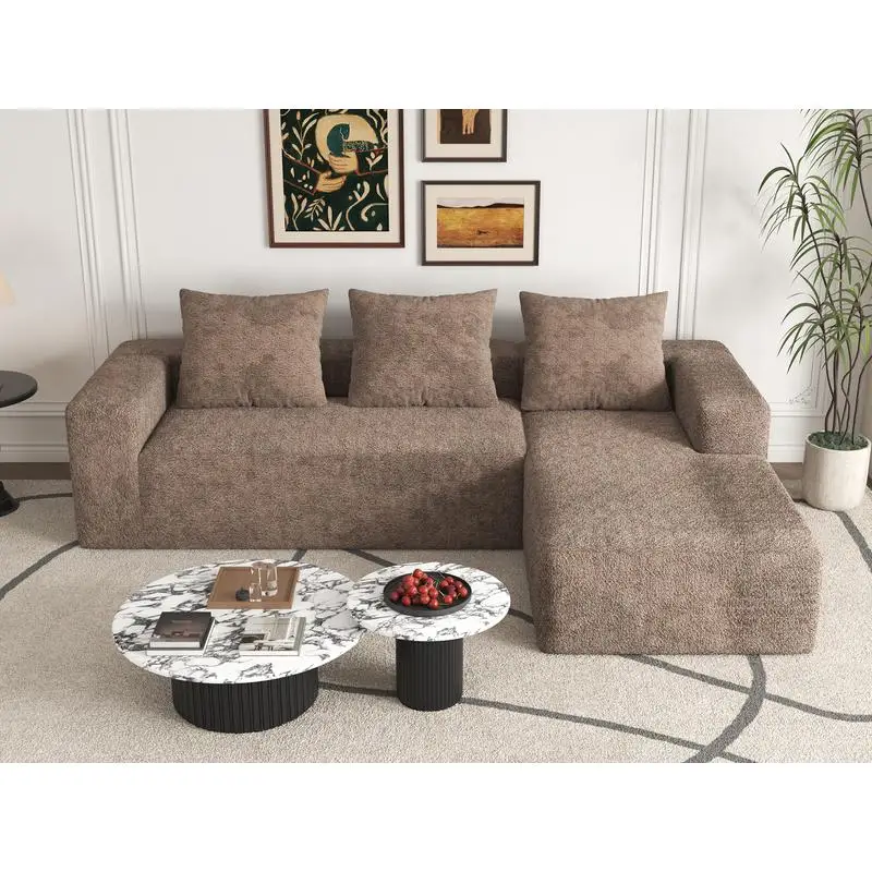 

106-дюймовый модульный секционный диван с L-образным шезлонгом, вельветовой обивкой с глубоким сиденьем, сборка не требуется, идеально подходит для гостиной