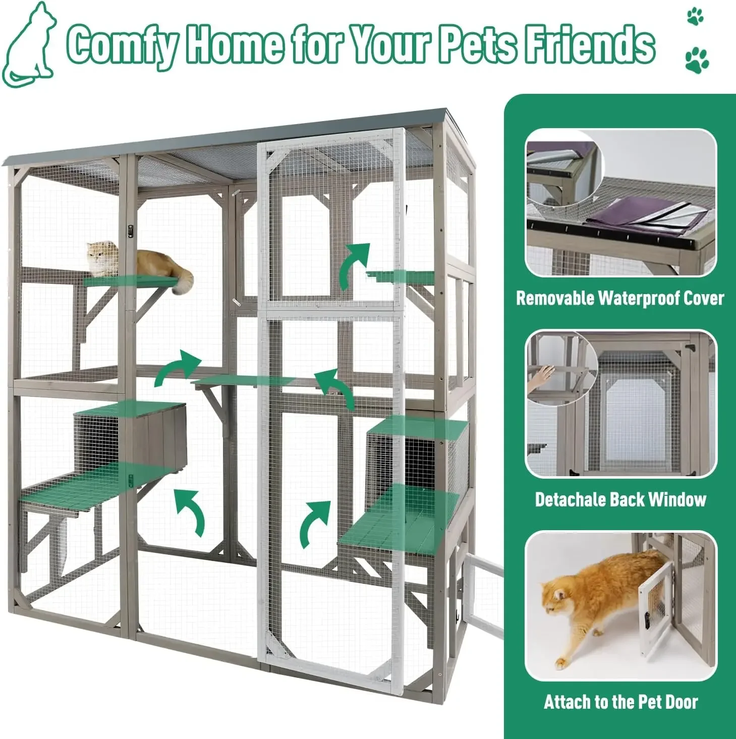 [¡Stock limitado! ]Cabinetes para gatos al aire libre, casa grande de madera para gatos, patio para gatos de interior, refugio para gatos ferales con 2 puertas espaciales
