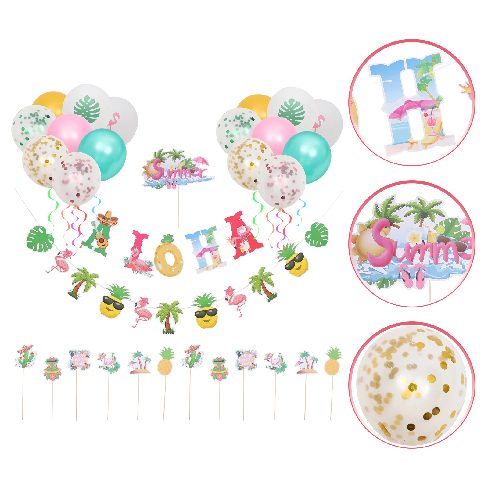 

Party Decoration Balloons Wreath Hawaiian Cake Toppers Supplies Paper Decorations Banner Bright Colors Reusable Strong