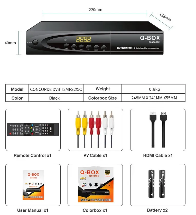 Imagem -04 - Decodificador da Tevê do Receptor H264 da Tevê Satélite Qbox do Afinador Digital Combinado 1080p Full hd Pvr Epg Dvb t2 Dvb s2 Dvb c da Dvb Conjunto Top Box