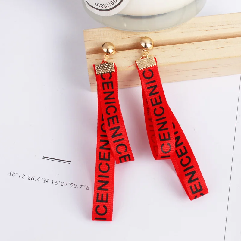 Punk Popular Tide Female Earrings Personality Letter Cloth Earrings Long Ribbon Earrings New Ethnic Jewelry For Women Gifts